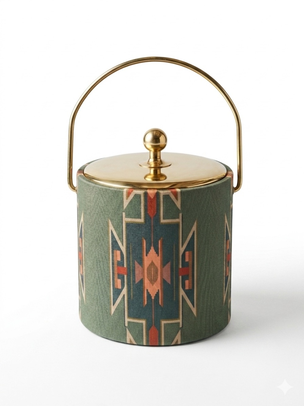 Gold-Top Patterned Ice Bucket with Handle - Green and Gold